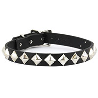 1 Row Sideways Pyramids (Silver) Black Leather Choker by Funk Plus