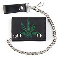 Marijuana on a black leather wallet (Comes with chain)