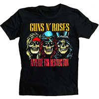 Guns N Roses- Appetite For Destruction (3 Skulls) on a black shirt