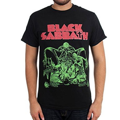 Black Sabbath- Sabbath Bloody Sabbath Cutout (Green Pic & Red Logo) on a black shirt