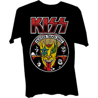 Kiss- Hotter Than Hell (Tongue And Band Pics) on a black shirt