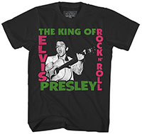 Elvis Presley- The King Of Rock N Roll on a black shirt