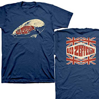 Led Zeppelin- Logo on front & back on a navy ringspun cotton shirt