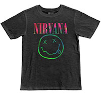 Nirvana- Neon Cartoon Face on a black heather shirt