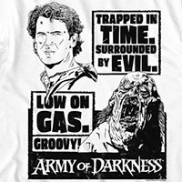 Army Of Darkness- Trapped In Time (Ash & Pit Witch) on a white ringspun cotton shirt