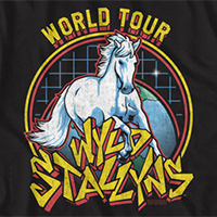 Bill & Teds Excellent Adventure- Wyld Stallyns World Tour on a black ringspun cotton shirt