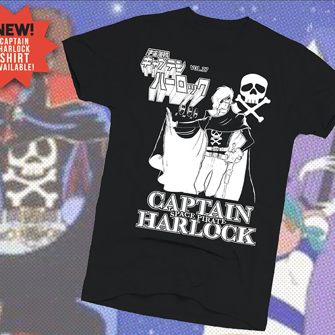 Captain Harlock- Leiji Matsumoto's Captain Harlock Manga on a black ringspun cotton shirt (Sale price!)