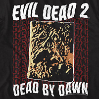 Evil Dead 2- Repeating Logo & Necronomicon on a black ringspun cotton shirt
