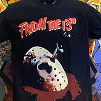 Friday The 13th- Mask & Knife on a black shirt