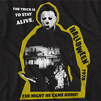 Halloween- Yellow Cutout Michael Pic on a black ringspun cotton shirt