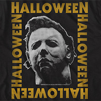 Halloween- Logos Around Face on a black ringspun cotton shirt