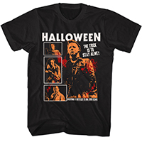 Halloween- The Trick Is To Stay Alive Bloody Collage on a black ringspun cotton shirt