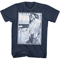 Kurt Cobain- Standing By Bus on a heather navy shirt