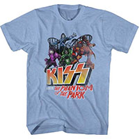 Kiss- Meets The Phantom Of The Park on a light blue heather shirt