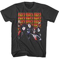 Kiss- Band Pic And Repeating Logos on a charcoal shirt