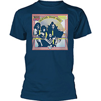 Kiss- Hotter Than Hell on a navy ringspun cotton shirt