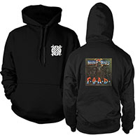 Broken Bones- Small Logo on front, F.O.A.D. on back on a black hooded sweatshirt