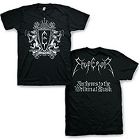 Emperor- Crest on front, Anthems To The Welkin At Dusk on back on a black shirt