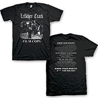 Leftover Crack- Film Cops on front, Know Your Rights on back on a black shirt