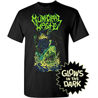 Municipal Waste- Wizard On Shark on front, Symbol on back on a black shirt (Glows In The Dark)