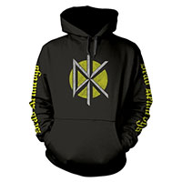 Dead Kennedys- DK on front, Logos on sleeves, Fresh Fruit on back on a black hooded sweatshirt