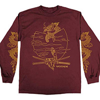 Wu Tang Clan- Dragon on front & sleeves on a maroon long sleeve shirt