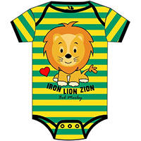 Bob Marley- Iron Lion Zion on a green & yellow striped onesie (Sale price!)