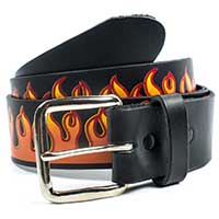 Flames on a Black Leather Belt by Mascorro Leather- Red/Orange Flames