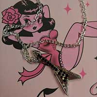 SALE - Rhinestone Studded Flying V Guitar Necklace by Eldorado Club