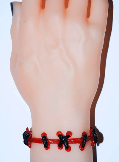 Bright Red/Black Stitch Vinyl Bracelet by VonErickson's Laboratory (Sale price!)