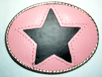 Metal Backed Pink Leather Belt Buckle With Black Star (bb77) (Sale price!)