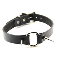 O-Ring Connected Black Leather Choker With 1 1/8" Cone Spikes by Funk Plus