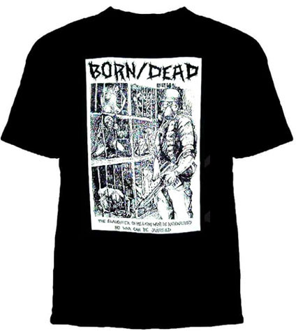 Born/Dead- The Slaughter Of Millions Won't Be Rationalized on a black YOUTH sized shirt