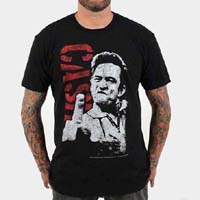 Johnny Cash- Finger (Close Up With Red Logo) on a black ringspun cotton shirt