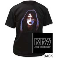 Kiss- Ace Frehley on front, Logo on back on a black shirt (Sale price!)