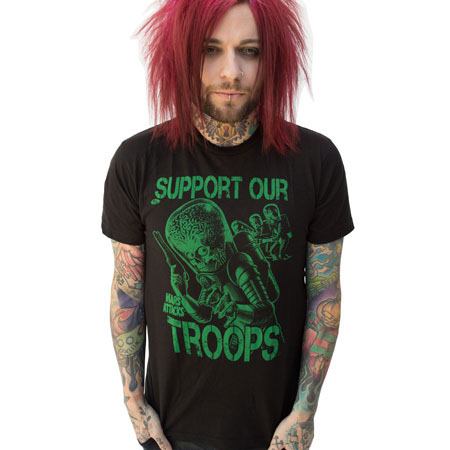 Mars Attacks- Support Our Troops on black ringspun cotton shirt by Kreepsville 666 (Sale price!)