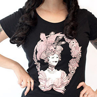 Lucky Mule Brand- Victorian Lady on a black girls fitted shirt (Sale price!)