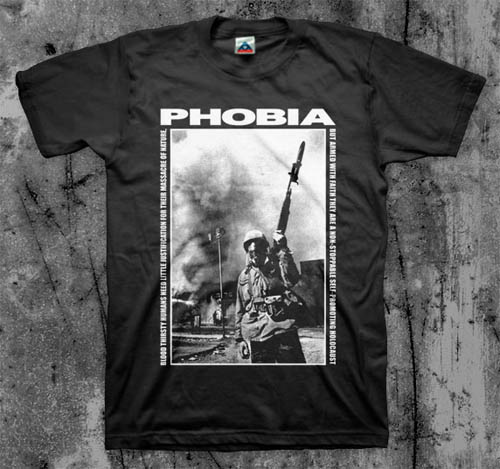 Phobia- Blood Thirsty Humans (Soldier) on a black shirt (Sale price!)