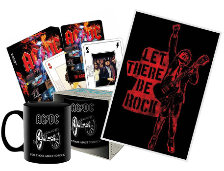 AC/DC mugs, posters, playing cards