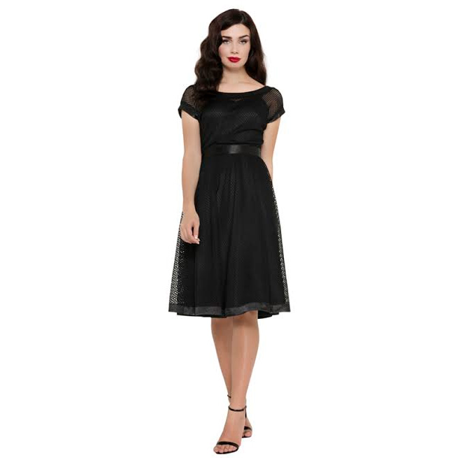 Raye Net Flare Dress by Voodoo Vixen - in Black - SALE sz S & L only