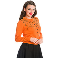 Plus Size Under Her Web Spell Cardigan by Banned Apparel - in Orange