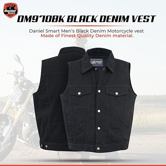 Amazon.com: Black Denim Biker Vest with Leather Trim Plain Sides (4X - Big)  : Automotive