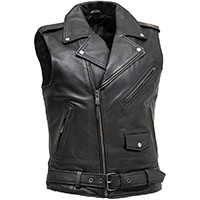 Rockin Black Leather Cowhide Motorcycle Vest by First MFG
