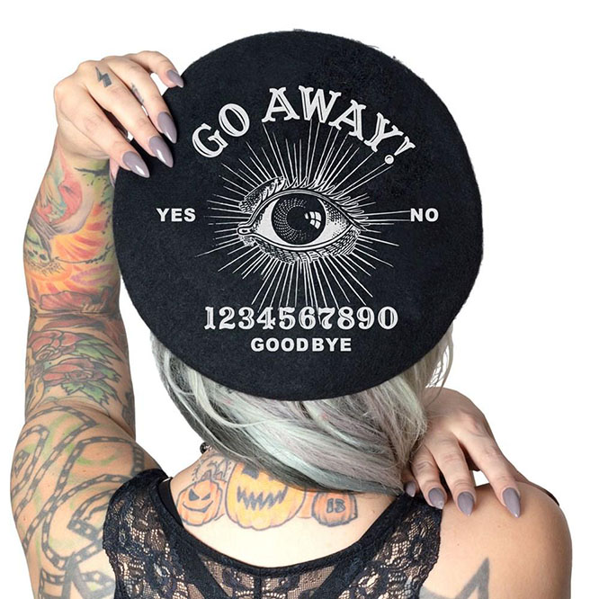 Go Away Ouija Beret by Kreepsville 666 - black