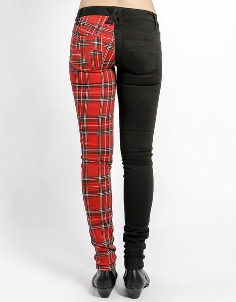 red and black split leg jeans