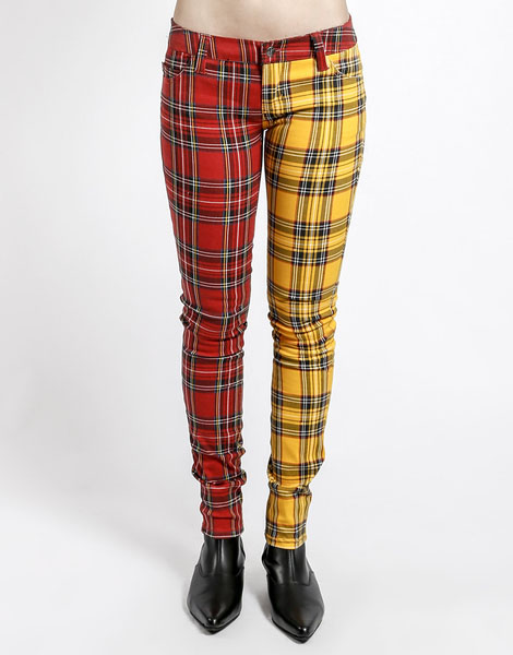 Split Personailty Split Leg Jean by Tripp NYC - Red Plaid & Yellow ...