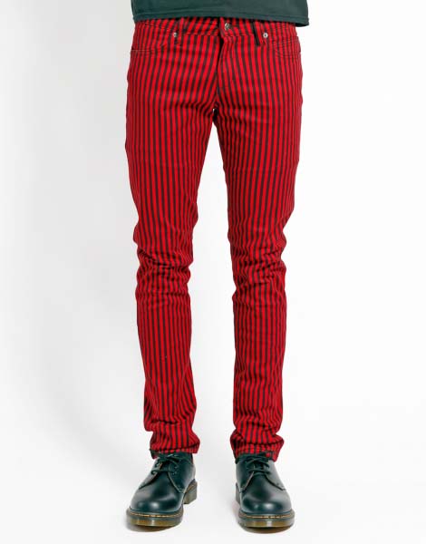 black and red pinstripe pants