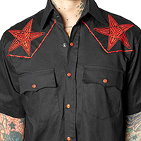 Hellbilly Baphomet button up Western shirt by Kreepsville 666 - red embroidery