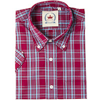 Short Sleeve Vintage Button Up By Relco London- Burgundy/Sky Check