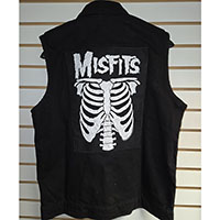 Black Denim Vest (Size M) With Sewn On Back Patch- MISFITS BONES